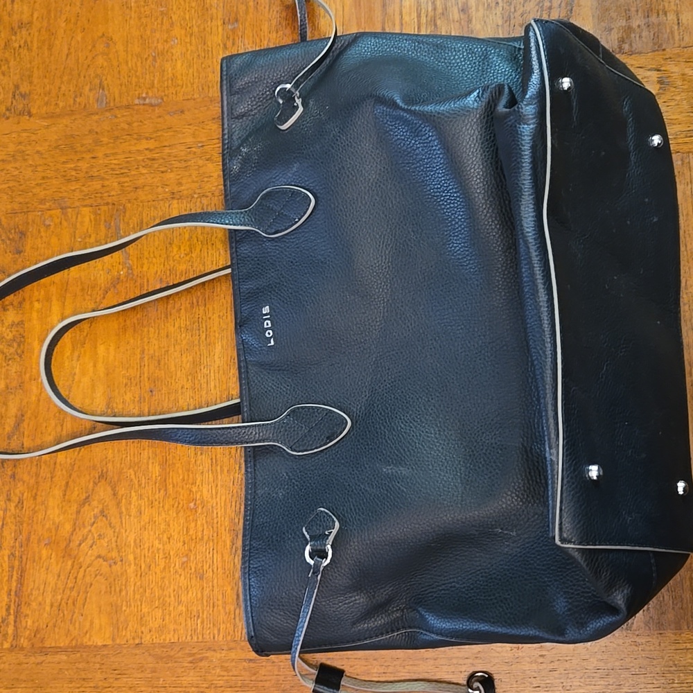 Lodis Black Leather Handbag With Colourful Small Clutch/Makeup Case